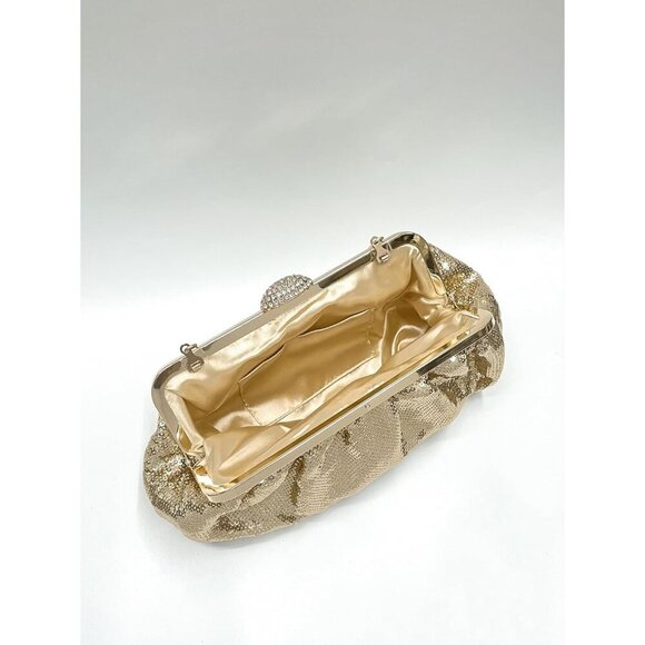 🆕Women Gold Silk Fish Scale Sequins Pleated Clutch Bag Crossbody with Rhine - Picture 5 of 6